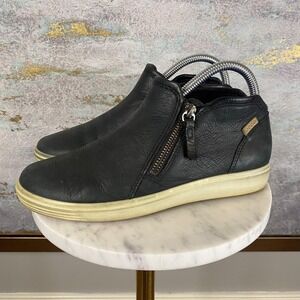 ECCO Biom Shoes Womens Size 6.5 EU 37.5 Black Leather Zip Sneakers Extra Wide